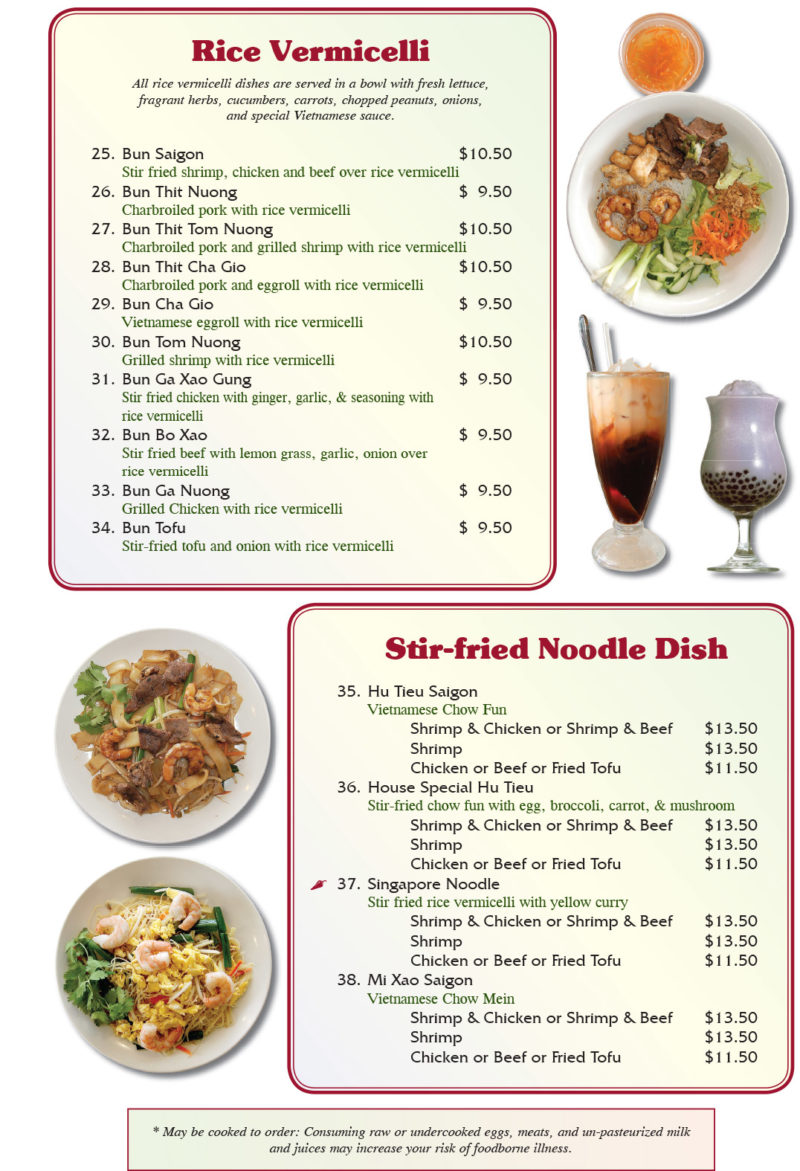 Menu | Pho New Saigon Restaurant & Lounge